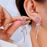 Silver Post Zircon Flower Earrings