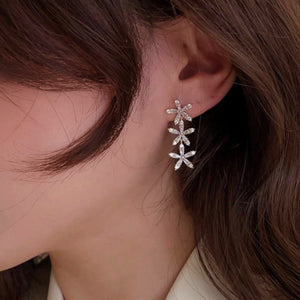 Silver Post Zircon Flower Earrings