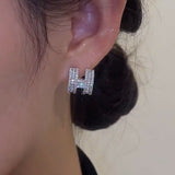 Silver Post Zircon H Letter Stud Earrings