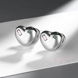 Silver Post Zircon Heart-Design Stud Earrings