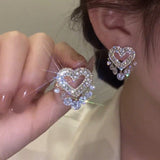 Silver Post Zircon Heart Crystal Earrings