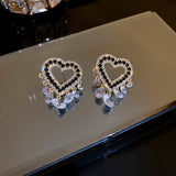 Silver Post Zircon Heart Crystal Earrings