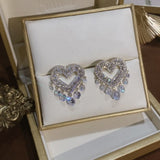 Silver Post Zircon Heart Crystal Earrings