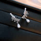 Silver Post Zircon Pearl Earrings