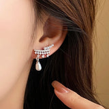 Silver Post Zircon Pearl Earrings