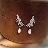 Silver Post Zircon Pearl Earrings