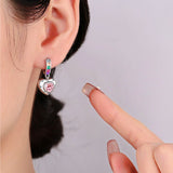 Silver Post Zircon Pink Heart-Design Earrings