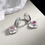 Silver Post Zircon Pink Heart-Design Earrings