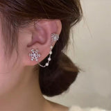 Silver Post Zircon Snowflake Pearl Asymmetric Earrings