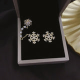 Silver Post Zircon Snowflake Pearl Asymmetric Earrings