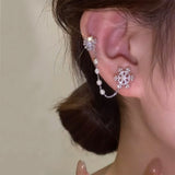 Silver Post Zircon Snowflake Pearl Asymmetric Earrings