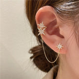 Silver Post Zircon Star Ear Cuff Earrings