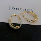 Silver Post Zircon Three-Layer Hoop Earrings