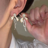 Sterling Silver 2024 Bling Bow Pearl Earrings