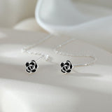 Sterling Silver Black Camellia Threader Earrings