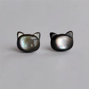 Sterling Silver Black Cat Stud Earrings