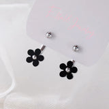 Sterling Silver Black Flower Earrings