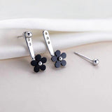 Sterling Silver Black Flower Earrings