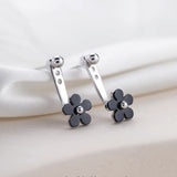 Sterling Silver Black Flower Earrings