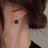 Sterling Silver Black Flower Earrings