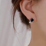 Sterling Silver Black Zircon Asymmetric Earrings