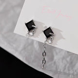 Sterling Silver Black Zircon Asymmetric Earrings