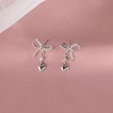 Sterling Silver Bow And Heart Earrings