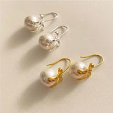 Sterling Silver Bow Artificial Pearl Earrings