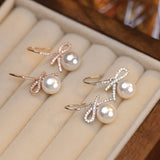 Sterling Silver Bow Artificial Pearl Earrings