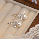 Sterling Silver Bow Artificial Pearl Earrings