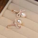 Sterling Silver Bow Artificial Pearl Earrings