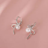 Sterling Silver Bow Pearl Earrings