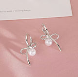 Sterling Silver Bow Pearl Earrings