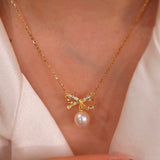 Sterling Silver Bow Pearl Necklaces