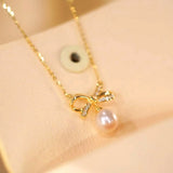 Sterling Silver Bow Pearl Necklaces