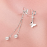 Sterling Silver Butterfly And Pearl Earrings