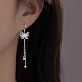 Sterling Silver Butterfly Flower Tassel Earrings