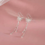 Sterling Silver Butterfly Flower Tassel Earrings