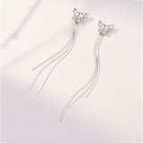 Sterling Silver Butterfly Long Tassel Earrings