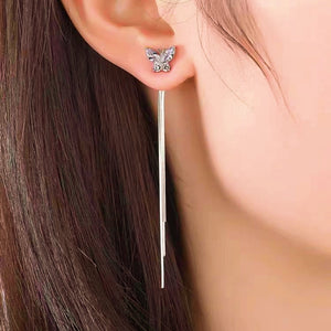 Sterling Silver Butterfly Long Tassel Earrings