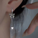 Sterling Silver Butterfly Tassel Ear Buckle Earrings