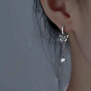 Sterling Silver Butterfly Tassel Ear Buckle Earrings