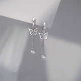 Sterling Silver Butterfly Tassel Ear Buckle Earrings