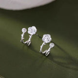 Sterling Silver Camellia Solitaire Diamond Studs