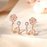 Sterling Silver Camellia Solitaire Diamond Studs