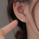 Sterling Silver Camellia Zircon Stud Earrings