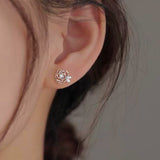 Sterling Silver Camellia Zircon Stud Earrings