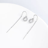 Sterling Silver Circle Diamond Threader Earrings