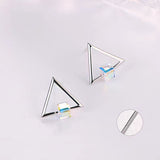 Sterling Silver Crystal Sugar Cube Triangle Earrings