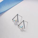 Sterling Silver Crystal Sugar Cube Triangle Earrings